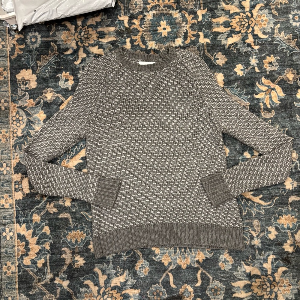 Oak + Fort Gray Textured Knit Crewneck Sweater Cozy Minimalist Pullover
